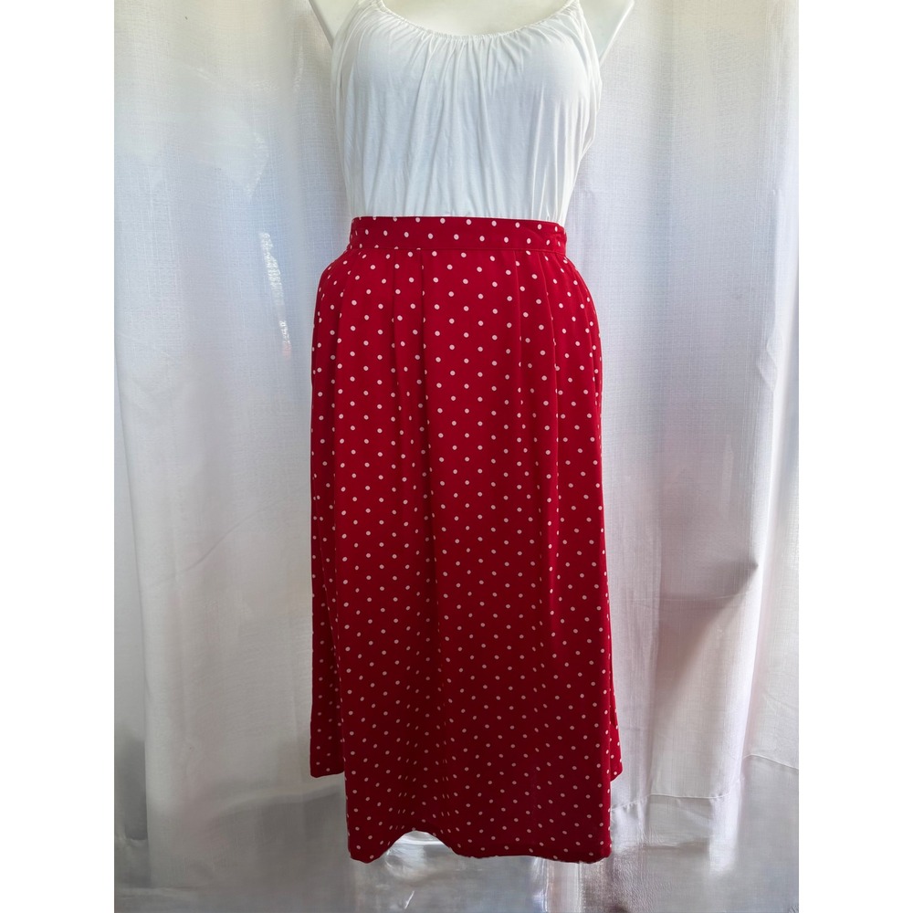 Sag Harbor Red Polka Dot Midi Skirt Women's XL Pleated Pockets Vintage Retro
